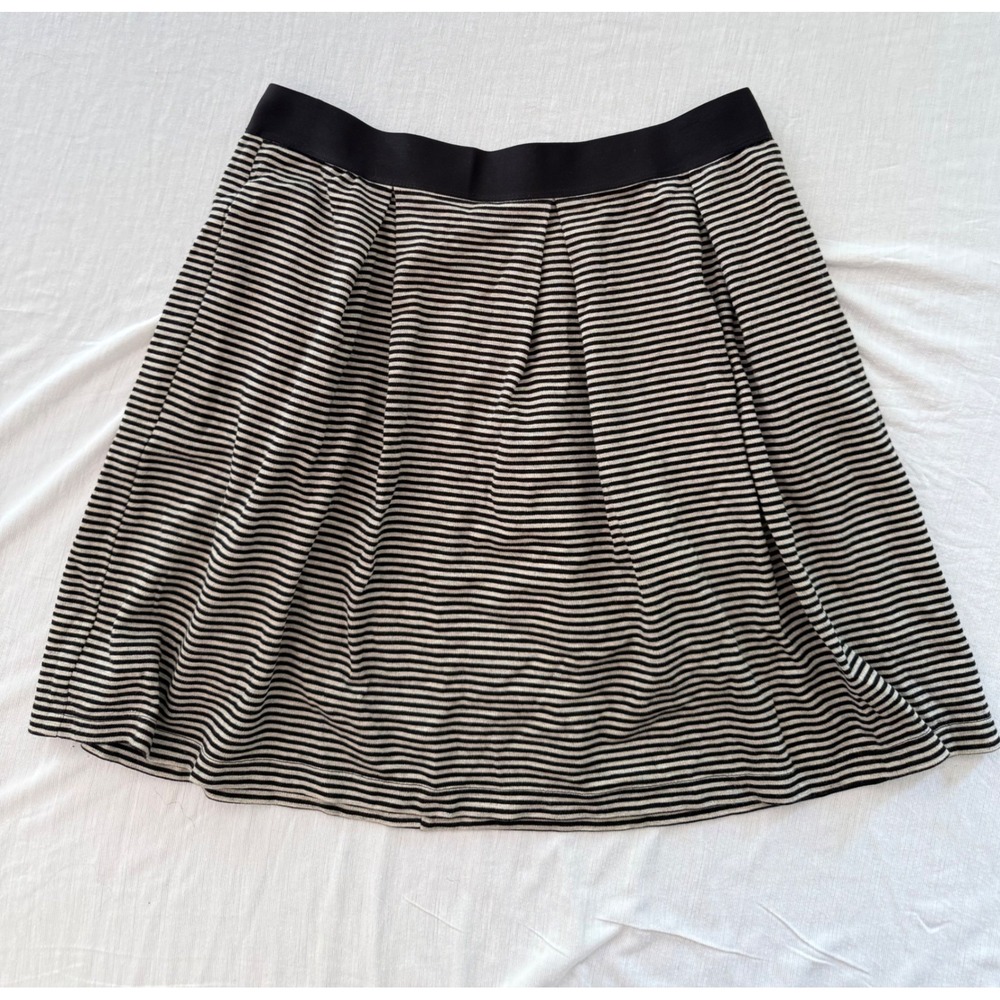 Max Studio Womens Striped Pleated Mini Skirt Black Beige Elastic Waist 4705A14A
